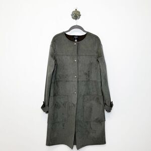 T Tahari Gray Faux Leather Snap Front Duster Jacket Top Coat  Women's Size M NWT